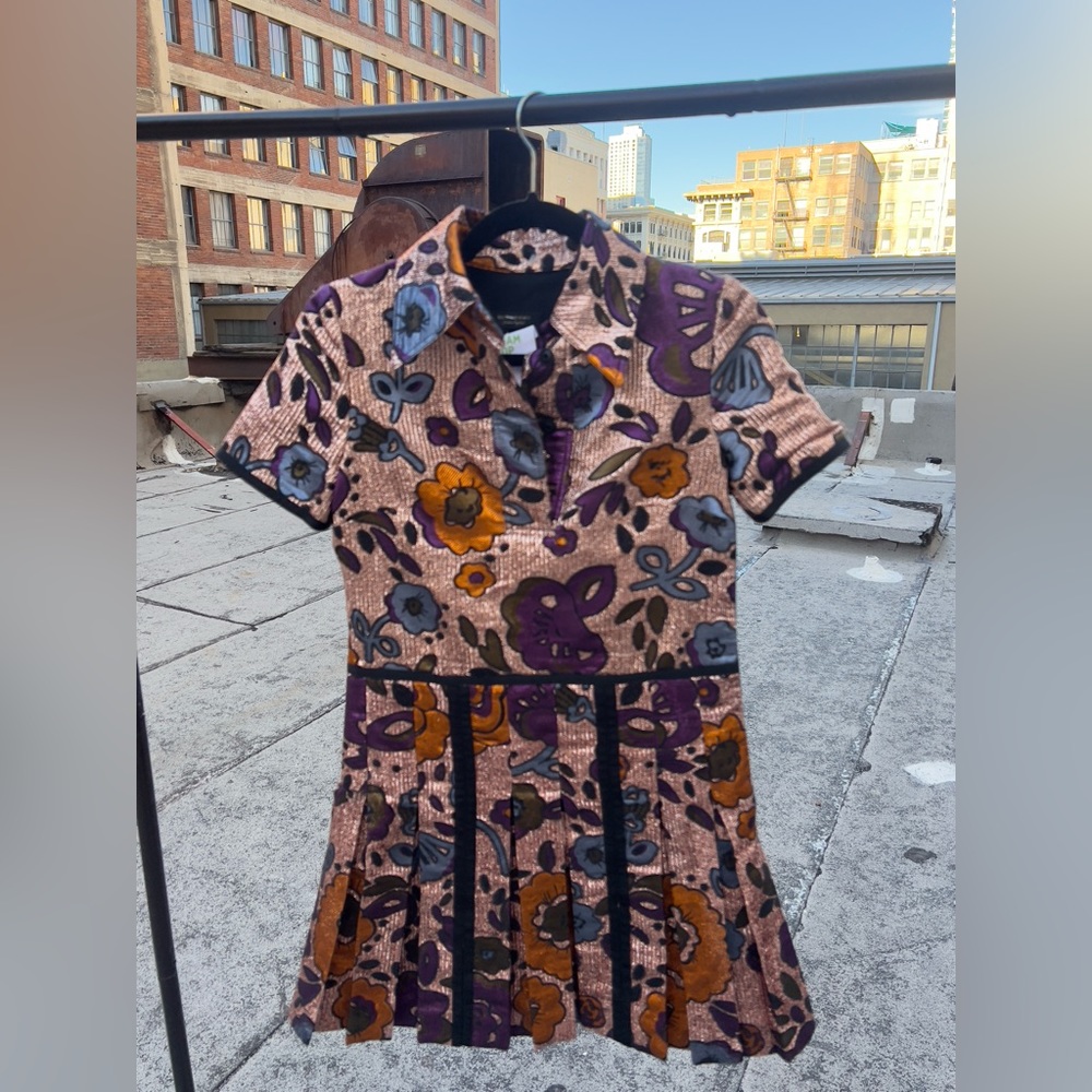 Vintage Burberry Metallic Embroidered Floral Mini Dress Rare! Size 2